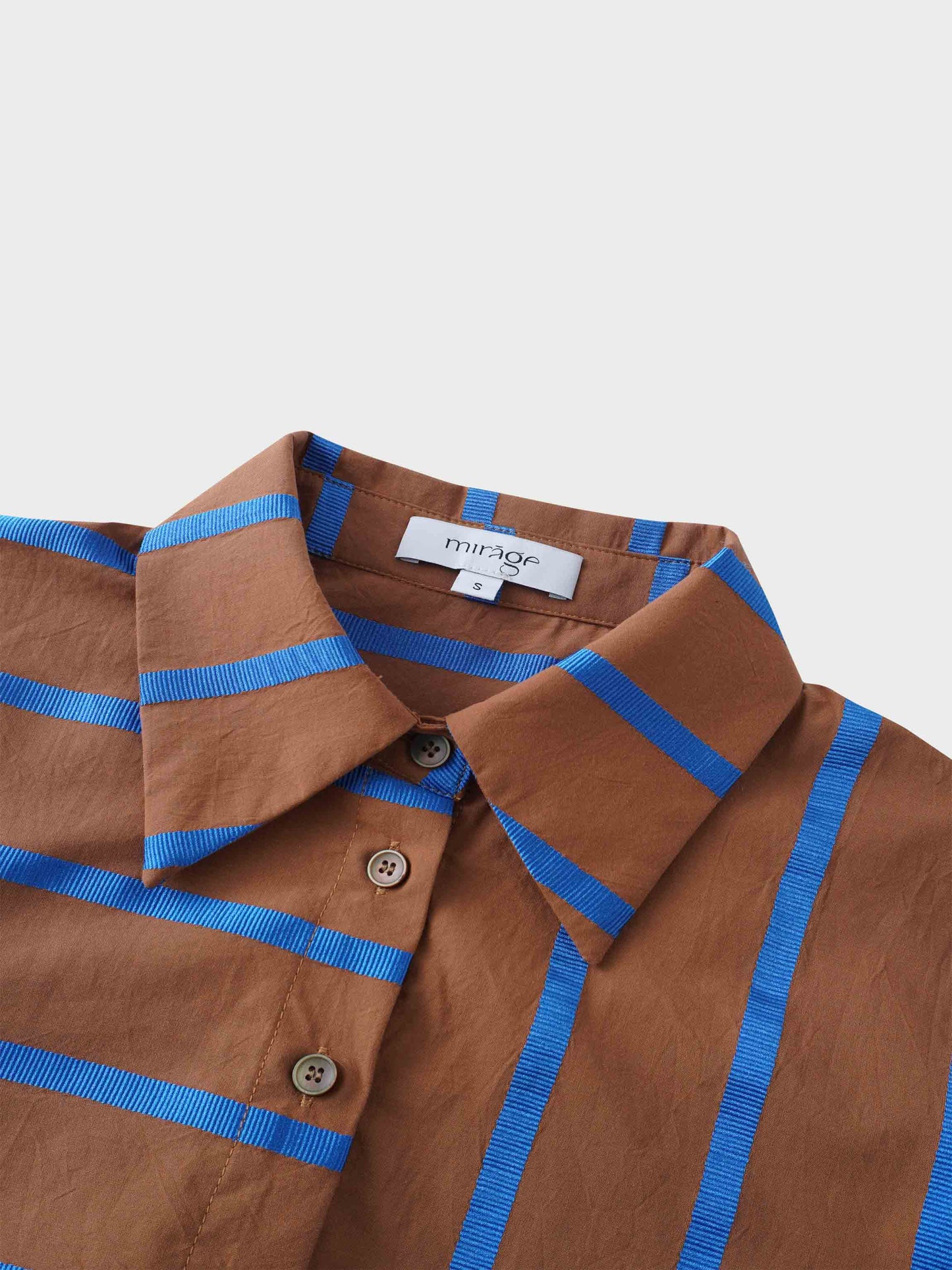Long Button Down Shirtdress-Brown/Blue Stripe-4