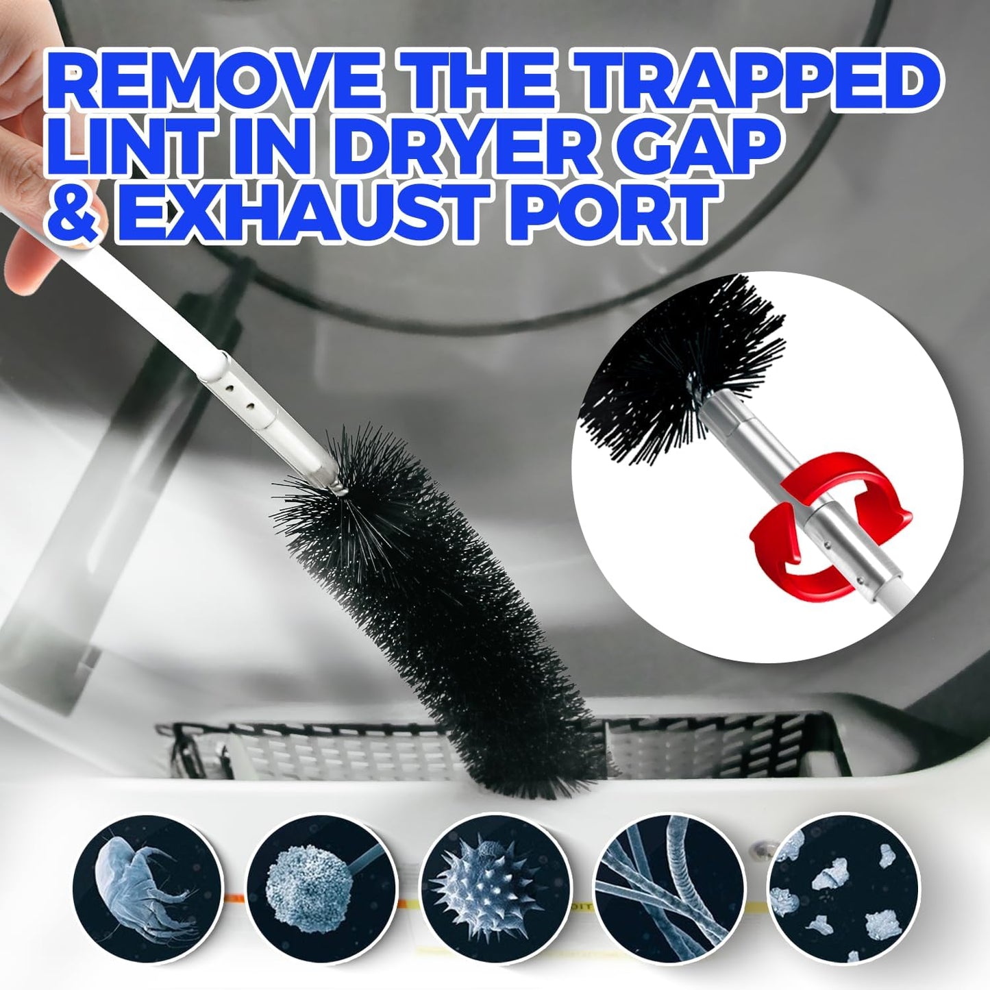 Holikme 35 Feet Dryer Vent Cleaner Kit, Flexible Lint Brush with Drill Attachment, Fireplace Chimney Brushes for Easy Cleaning, Use with or Without a Power Drill