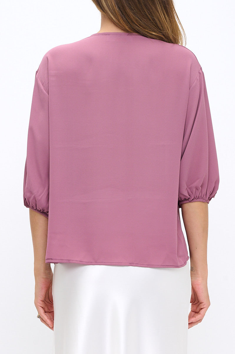 Solid Sheer 3/4 Sleeve with Scarf Detail-4